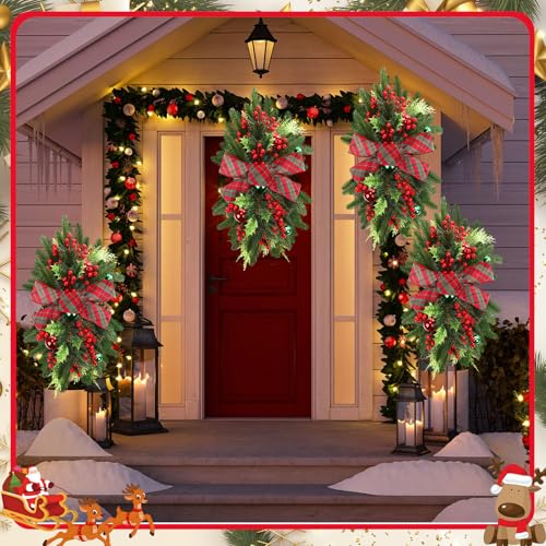 Lyrow 4-Pack Christmas Stairway Swags 24 Inch Holiday Decor Red Green