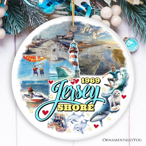 Vibrant Jersey Shore Ceramic Ornament, Tropical New Jersey Vacation in Atlantic Ocean – 3in Circle