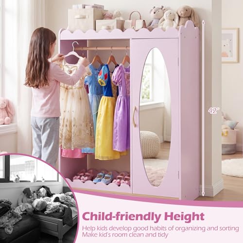Kids Dress Up Storage Closet with Full Length Mirror and Hanging Rack