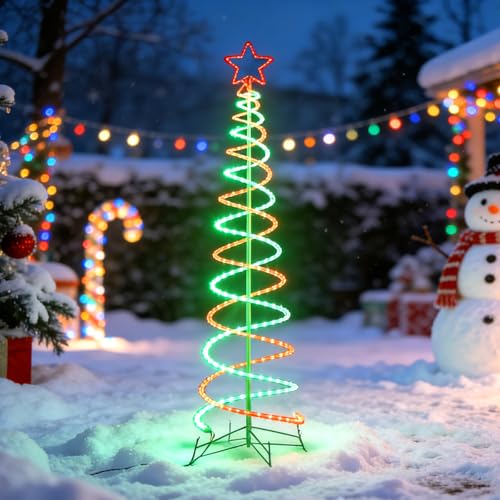 5ft Double Spiral LED Christmas Tree Lights - Green & Red with 8 Modes (HeliosRibbon, Includes Spare Controller)