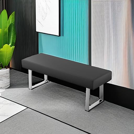 45.3-Inch Modern Faux Leather Dining Bench with Sturdy Chrome Metal Legs