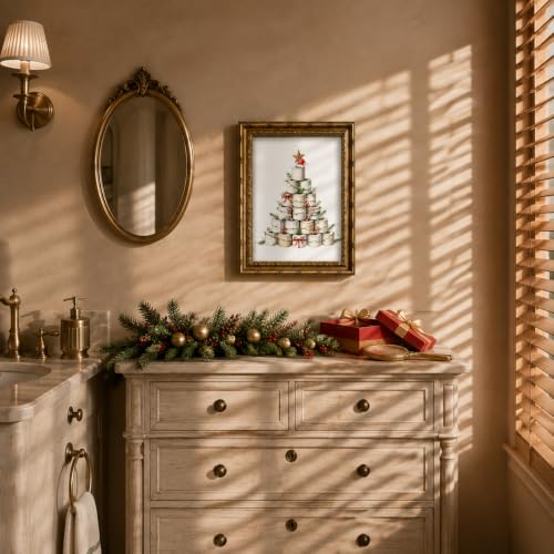 DZSUJR Vintage Gold Framed Christmas Wall Art - Toilet Paper Tree Poster 11"L x 9"W