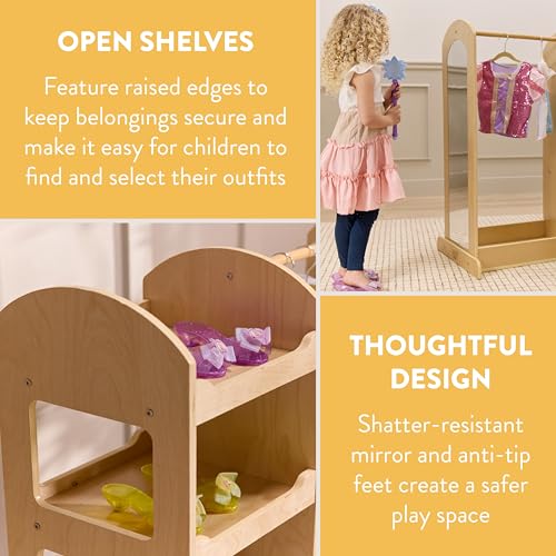 Double-Sided Kids Dress-Up Center with Mirror and Storage Rack