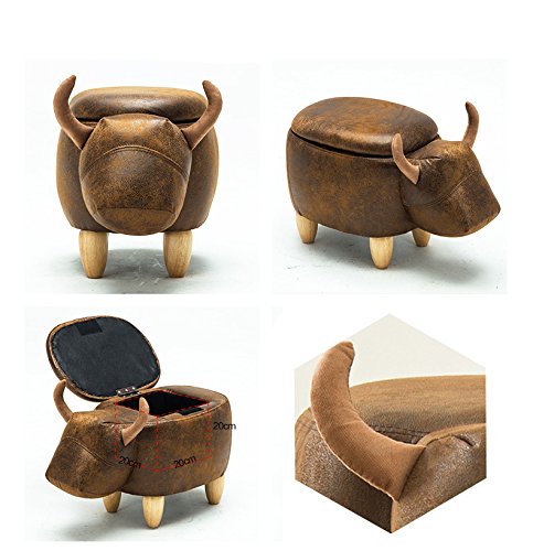 Decorative Cow Storage Ottoman Footstool with Upholstered Seat