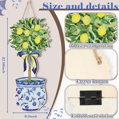 Chinoiserie Lemon Tree Wooden Door Hanger - Large Summer Front Door Decor