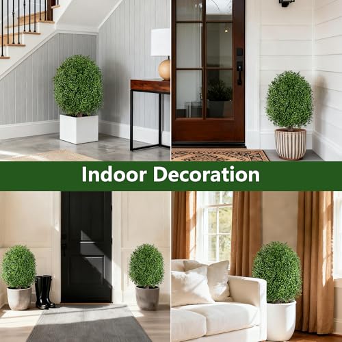 24-Inch Artificial Boxwood Topiary Trees, UV Resistant Outdoor Shrubs - 2 Pack