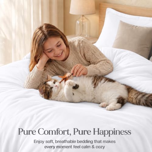 White Queen Comforter Set 3-Piece - Soft Microfiber Down Alternative Bedding