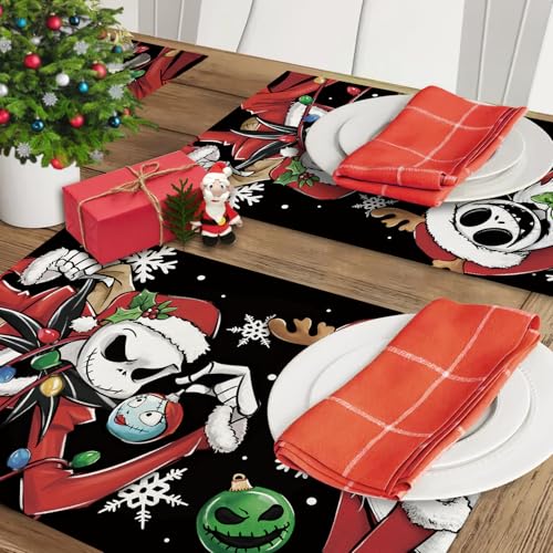 Christmas Jack Placemats Set of 4 - 12x18in Burlap Polyester, Reusable