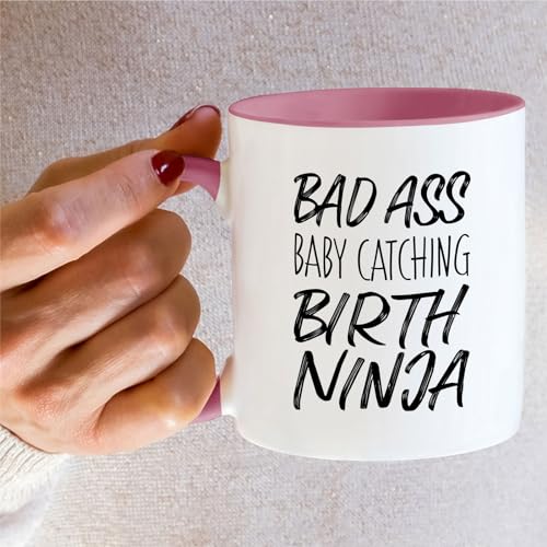 Retreez Funny Bad Ass Baby Ninja Birth Mug - 11 oz White with Pink Handle & Inside