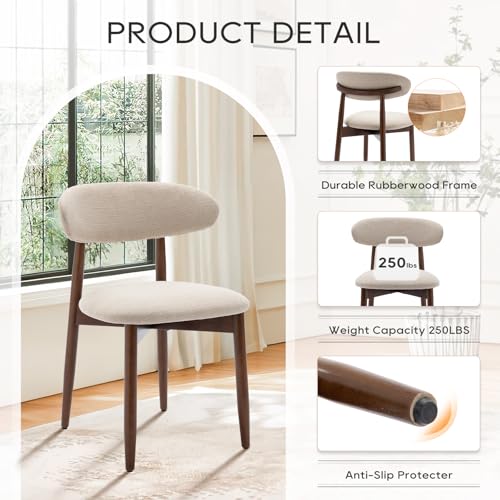 Modern Fabric Upholstered Wooden Dining Chairs Set of 4 - Farmhouse Side Chairs