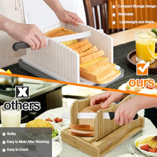 Foldable Bread Slicer with Crumb Tray - Adjustable Thickness Guide