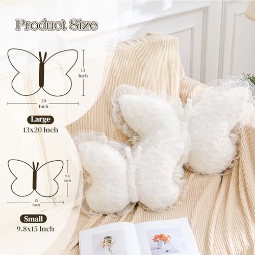 Butterfly Shaped Throw Pillow with Lace Trim, Soft Plush Decorative Cushion