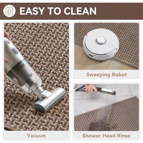Indoor Front Door Mat, 24"x35" Non-Slip Washable Entryway Rug, Brown