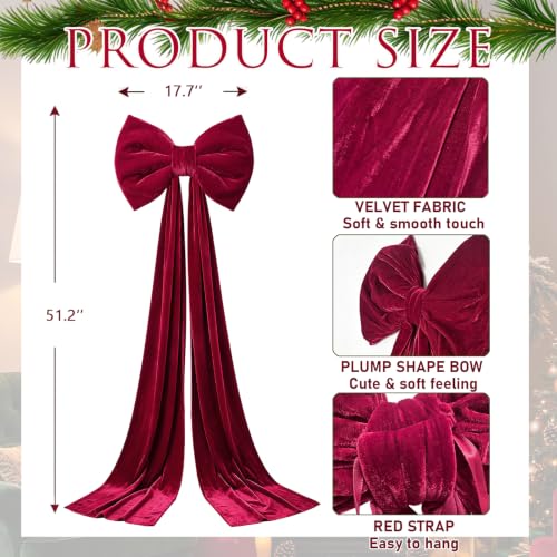 Large Red Velvet Christmas Tree Topper Bow with Long Tails