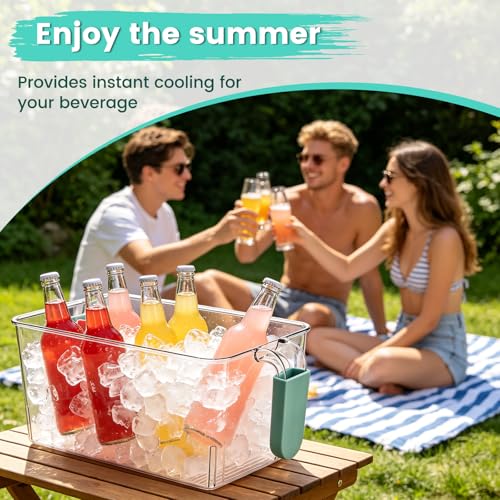 Ice Bin and Scoop Set - Clear Plastic Freezer Storage Container with Handle