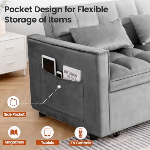 Convertible Sleeper Sofa Bed with Adjustable Backrest and Side Storage