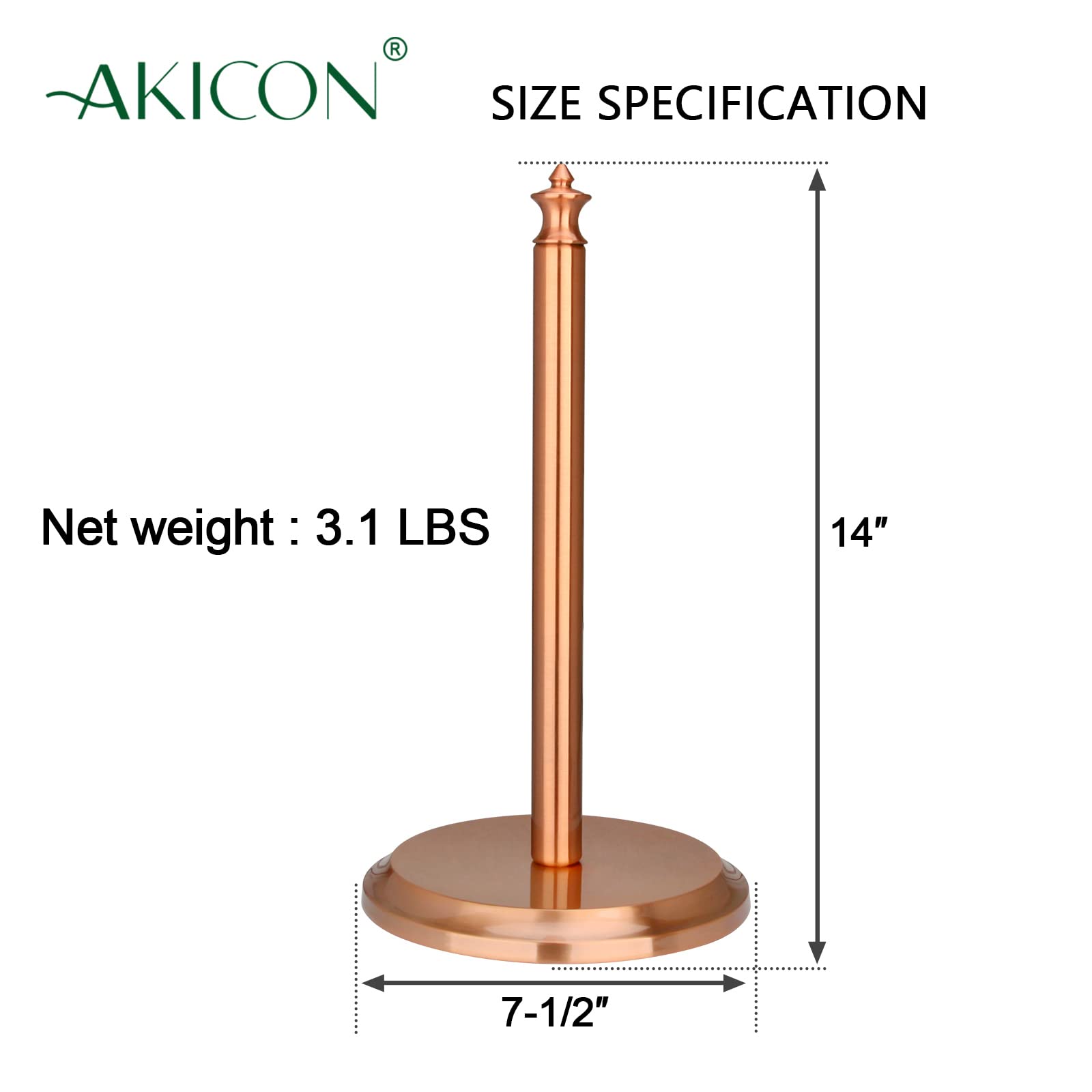 Akicon Paper Towel Holder Stand for Kitchen Countertop & Dining Room Table (Copper, Classical)