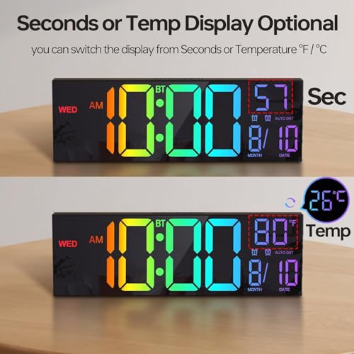 16.2-Inch Digital Wall Clock with Bluetooth Sync and RGB Large LED Display