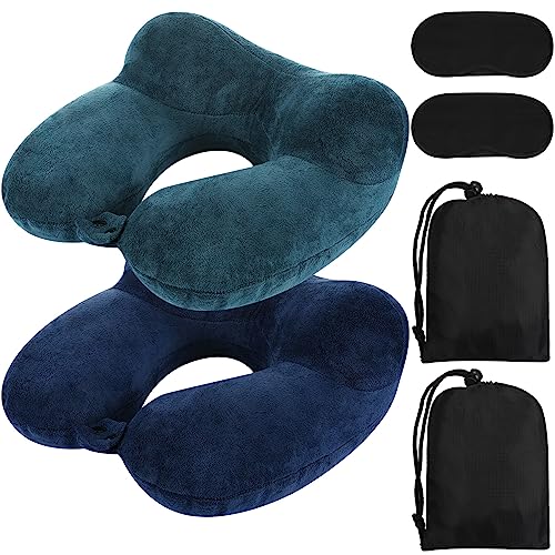 Inflatable Neck Pillow Set for Travel - 2 Pack with Sleep Masks