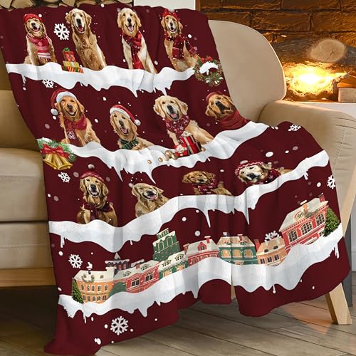 Christmas Golden Retriever Throw Blanket 40x50 Inches Cozy Plush Fuzzy Fleece Gift