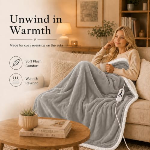 Electric Heated Blanket Full Size 72"x84" - Light Gray, ETL Certified