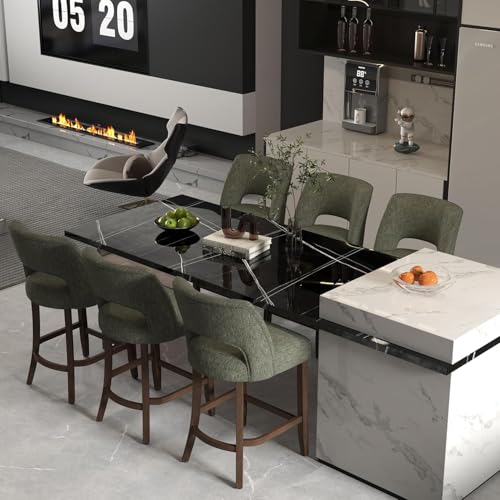 26-Inch Upholstered Counter Height Bar Stools - Set of 2, Green Fabric