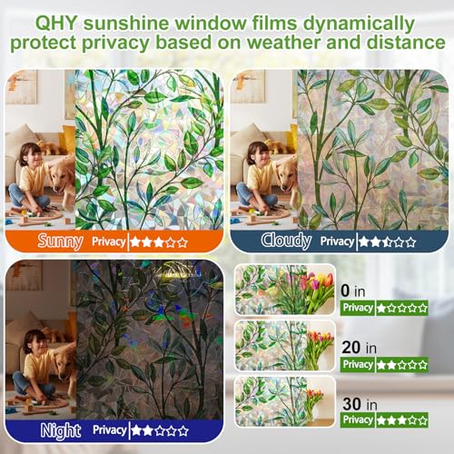 Rainbow Leaf Window Privacy Film - Non-Adhesive Decorative Clings (17.5 x 78.7 in)