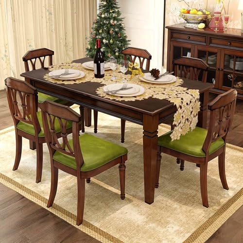 Grelucgo Gold Snowflake Embroidered Table Runner 14x84 Inches for Christmas & Winter