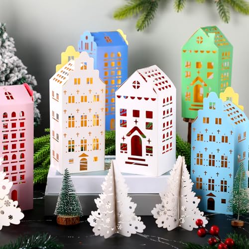 36-Piece DIY Paper Christmas Village Set - Cardboard Houses & Trees