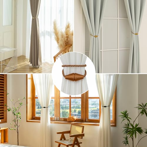 Magnetic Curtain Tiebacks 4 Pack - Decorative Rope Holdbacks for Drapes