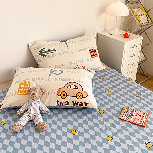 Twin 100% Cotton Duvet Cover Set - Transportation Car Print Bedding