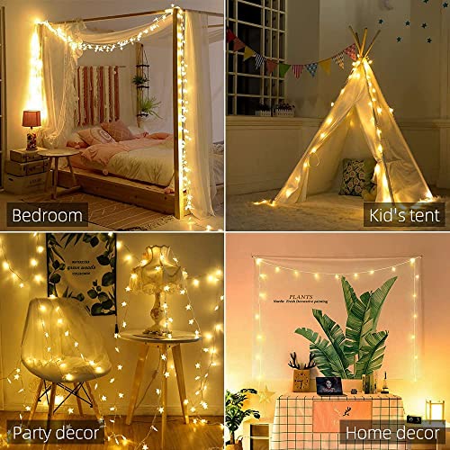 Minetom 33ft 100 LED Star String Lights Plug In Warm White with Remote