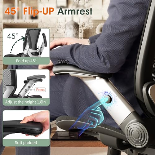 Ergonomic High Back Mesh Desk Chair with Flip-Up Arms & Headrest