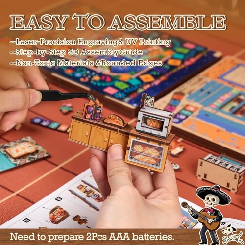 Mexican Plaza DIY Book Nook Kit, 3D Wooden Puzzle with LED Lights