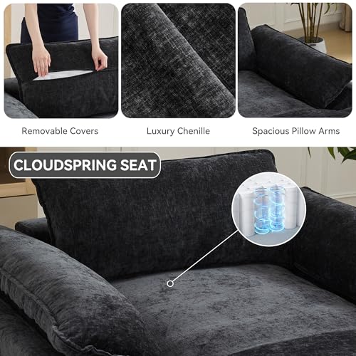 69" Oversized Chenille Chaise Lounge Chair with Ottoman, Dark Grey