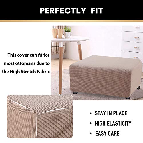 Stretch Ottoman Cover Slipcover for Oversized Foot Stool - Jacquard Fabric, Elastic Bottom