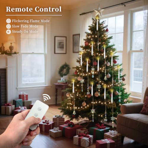 Everloria Iridescent 12-Piece Christmas LED Candle Set with Remote & Ornaments
