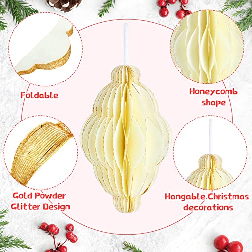 Nezyo 12 Pcs Christmas Hanging Honeycomb Balls 3D Paper Christmas Tree Ornaments Decorative Lantern Honeycomb Decorations for Holiday Winter Xmas Party Wonderland (White)