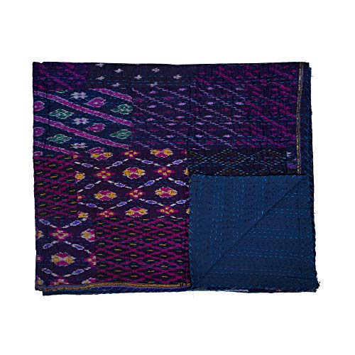 Handmade Kantha Quilt - Indian Silk Patchwork, Twin Size (60"x90")