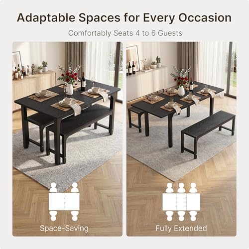Ahomly 63" Extendable Dining Table Set with 180° Flip Leaf - Black