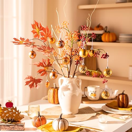 28-Piece Shatterproof Fall Tree Ornaments Set - Orange & Gold Autumn Decor