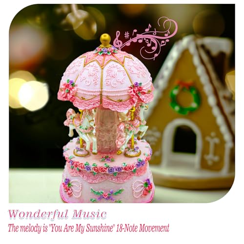 Rotating Carousel Music Box with LED Lights - 3-Horse Carnival Design