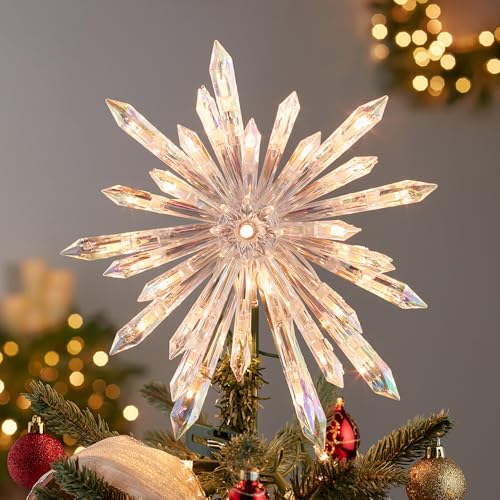 Kurt Adler UL 30-Light Crystal Snowflake Treetop, Indoor, 13in
