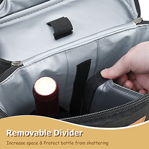 2 Bottle Insulated Wine Tote Bag - Leakproof Padded Cooler Carrier