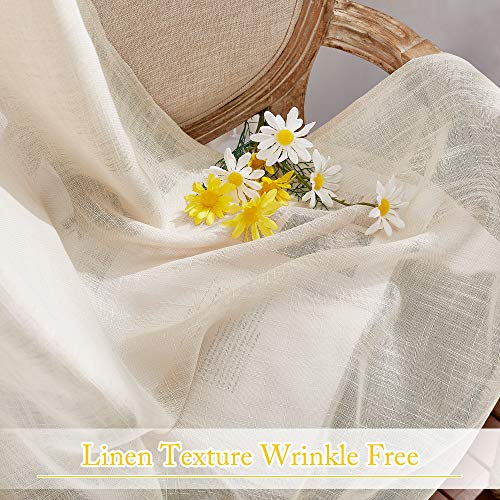 NICETOWN Linen Textured Sheer Curtains - Extra Wide Grommet Semi Voile Curtain Panel Window Treatment Drape for Living Room/Bedroom/Patio, Beige, 100 W by 84 L inches, Sold as 1 Panel