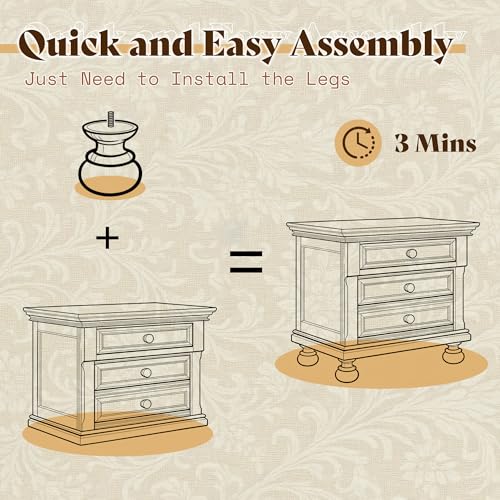 3-Piece Solid Wood Queen Bedroom Set with Bed Frame and 2 Nightstands