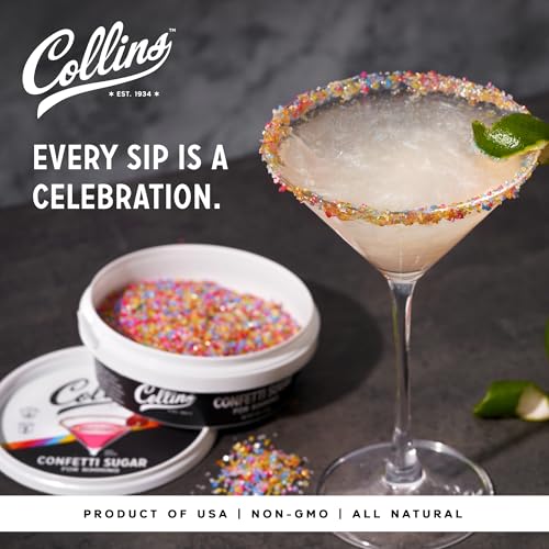 Collins Confetti Sugar - All-Natural Plant-Based Cocktail Rimming Sugar - Festive 4 oz