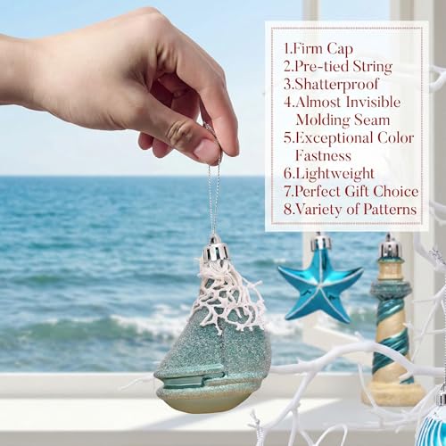 50-Piece Shatterproof Teal Nautical Coastal Tree Ornaments Set for Beach Decor