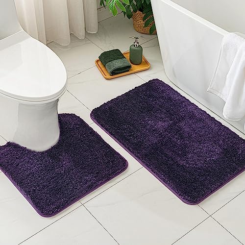 MIULEE Dark Purple Bathroom Rug Soft Microfiber Bath Mat 16x24