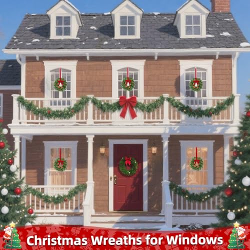 AMENON 12 Pcs Mini Christmas Wreaths 14 Inch for Kitchen Cabinets & Decor